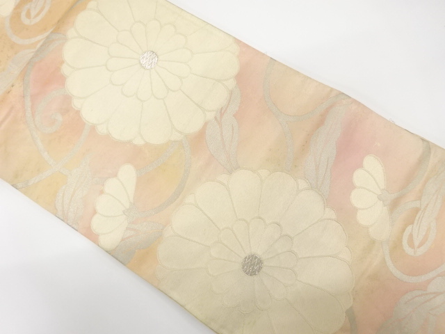 JAPANESE KIMONO / ANTIQUE FUKURO OBI / SILK / WOVEN KIKU ARABESQUE